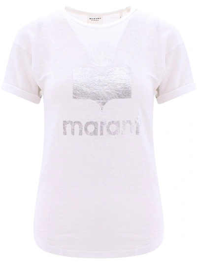 Shop Isabel Marant Étoile Laminated Logo Linen T-shirt In Red