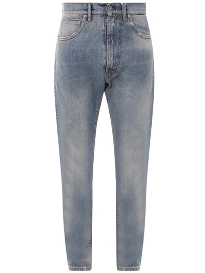 Shop Maison Margiela Cotton Jeans With Ripped Profiles In Blue