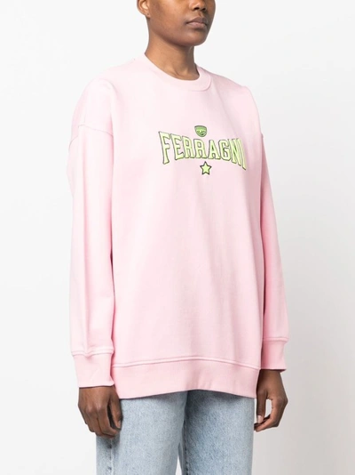 Shop Chiara Ferragni Pink Long-sleeved Cotton Sweatshirt