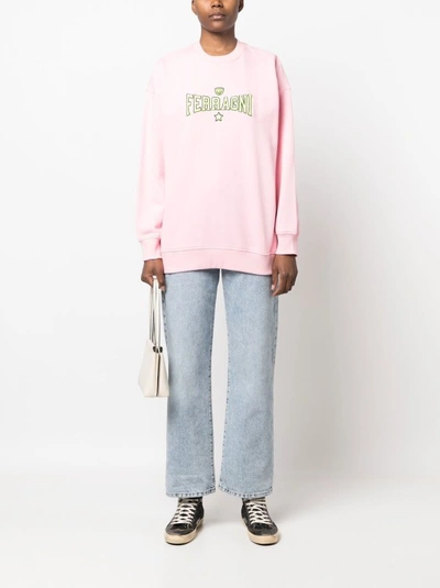Shop Chiara Ferragni Pink Long-sleeved Cotton Sweatshirt
