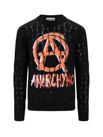 Shop Moschino Cotton Sweater With Anarchy Logo In Black