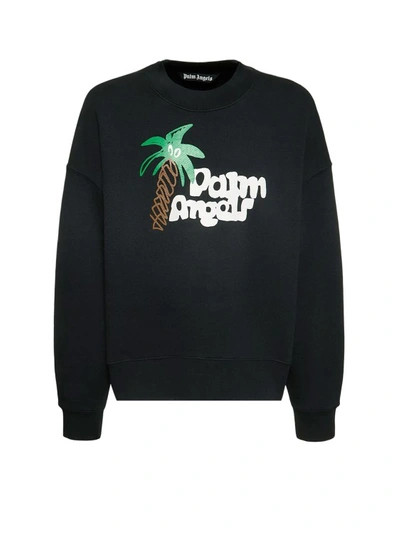 Shop Palm Angels Organic Cotton Sweatshirt With Frontal Logo In Black