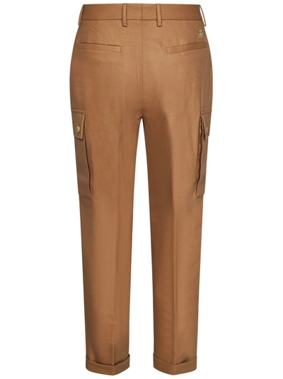 Shop Etro Stretch Wool Beige Trouser In Brown
