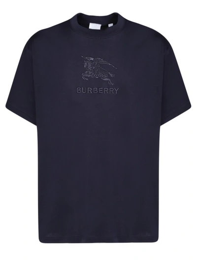 Shop Burberry Embroidered Equestrian Knight Logo T-shirt In Blue