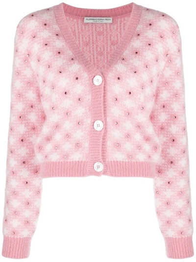 Shop Alessandra Rich Pink Wool Blend Cardigan In Neutrals