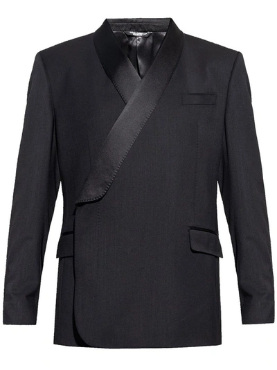 Shop Dolce & Gabbana Wool And Silk Blend Blazer In Black