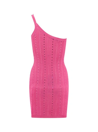 Shop Alessandra Rich One Shoulder Knitted Dress In Pink
