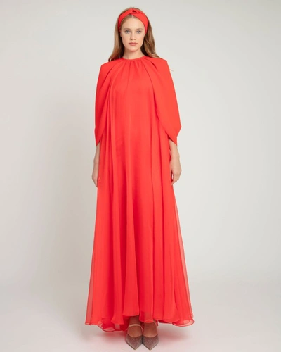 Shop Gemy Maalouf Cape-like Sleeves Flared Dress - Long Dresses In Red
