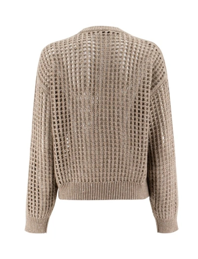 Shop Brunello Cucinelli Sparkling Net Sweater In Brown