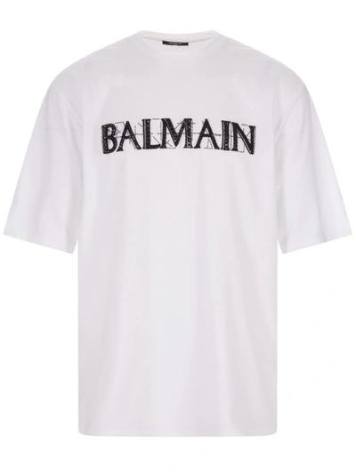 Shop Balmain Oversize Cotton T-shirt In White