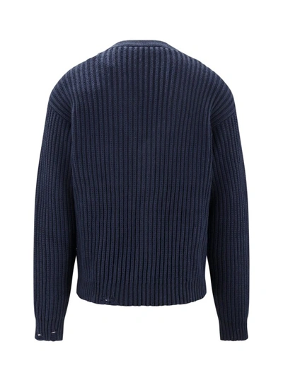 Shop Dsquared2 Cotton Blend Cardigan With Ribbed Motif In Blue