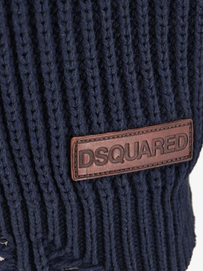 Shop Dsquared2 Cotton Blend Cardigan With Ribbed Motif In Blue