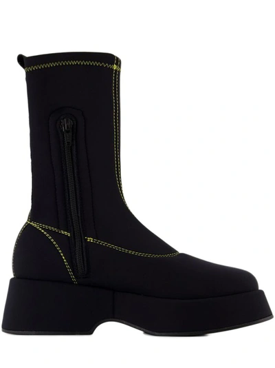 Shop Ganni Retro Flatform Boots - Synthetic - Black