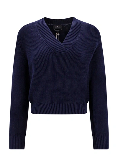 Shop Apc Ribbed Cotton Sweater In Blue