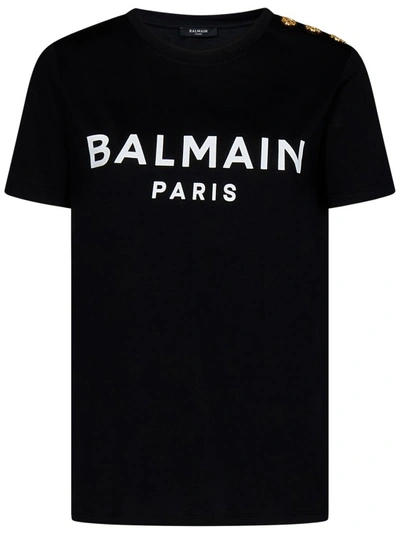 Shop Balmain Black Logo Print T-shirt