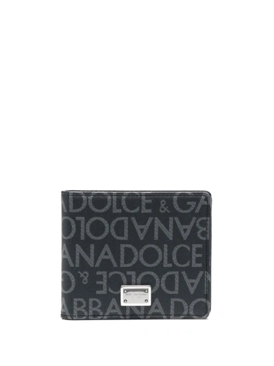 Shop Dolce & Gabbana Grey Logo Badge Bi-fold Wallet