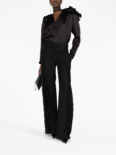 Shop Magda Butrym Black Long-sleeved Blouse