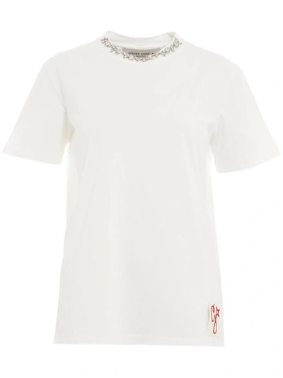 Shop Golden Goose Rhinestone Collar T-shirt In White