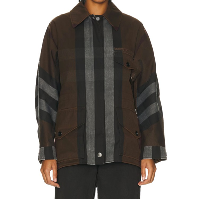 Shop Burberry Brown Twill Jacket