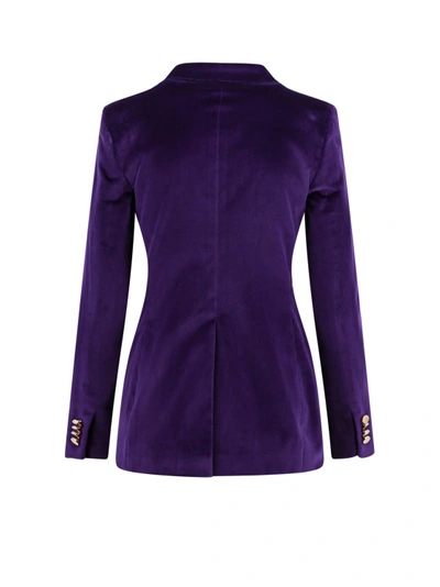 Shop Tagliatore Velvet Blazer With Shoulder Pads In Purple