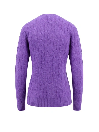 Shop Polo Ralph Lauren Wool And Cashmere Sweater With Embroidered Logo In Purple