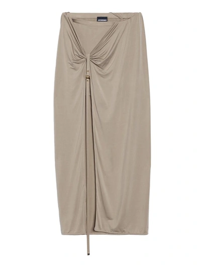 Shop Jacquemus La Jupe Pareo Croissant Skirt In Grey