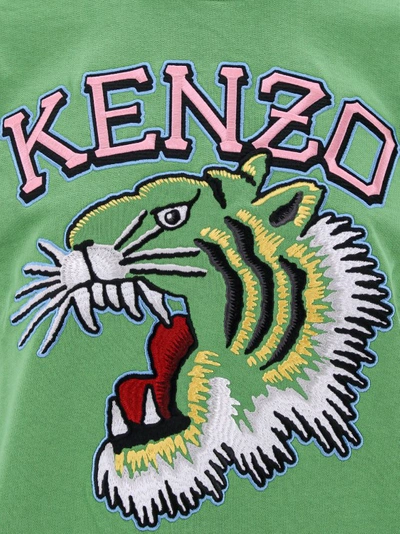 Shop Kenzo Cotton Sweatshirt With Tiger Varsity Patch In Green