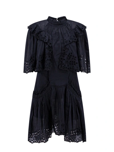 Shop Isabel Marant Étoile Cotton Dress With Embroidered Profiles In Black