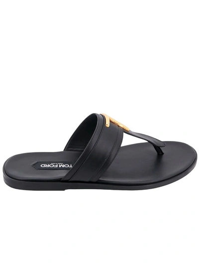 Shop Tom Ford Leather Sandals In Grey