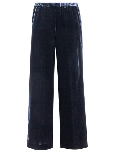 Shop Aspesi Navy Blue Viscose Silk Velvet Trousers