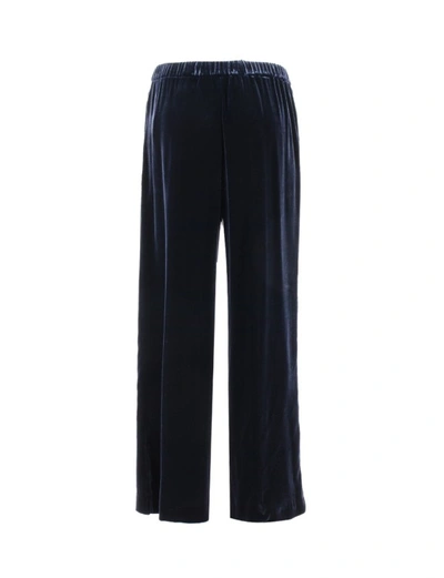 Shop Aspesi Navy Blue Viscose Silk Velvet Trousers