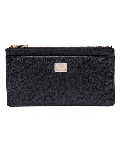 Shop Dolce & Gabbana Leather Card Holder With Metal Logo In Black