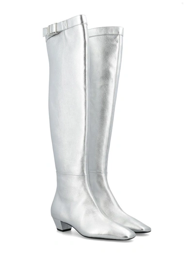 Shop Tom Ford Laminated Nappa Leather 90's Over Knee Boot In Silver