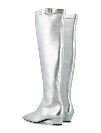 Shop Tom Ford Laminated Nappa Leather 90's Over Knee Boot In Silver