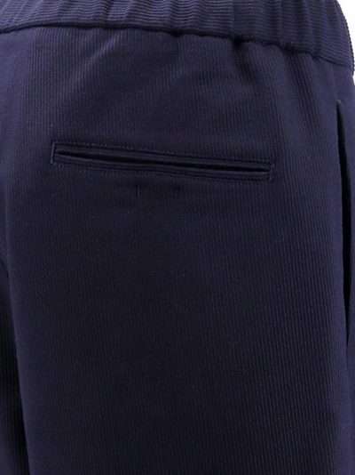 Shop Giorgio Armani Blue Ribbed Wool Trouser
