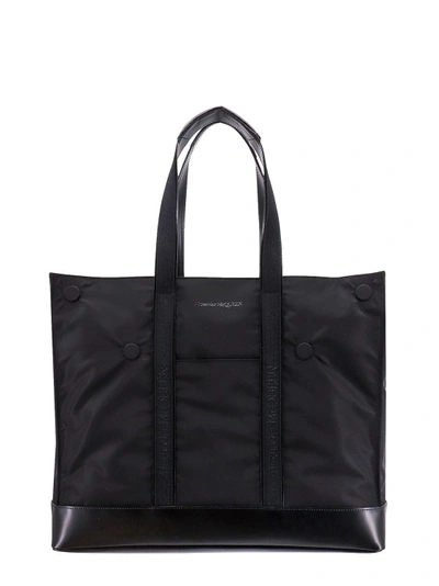Shop Alexander Mcqueen Nylon And Leather Shoulder Bag With Frontal Logo In Black