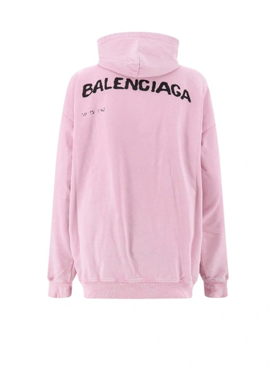 Shop Balenciaga Cotton Sweatshirt With Frontal And Back Logo In Pink