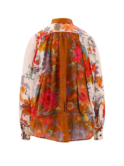 Shop Zimmermann Silk Shirt With Floral Print In Orange