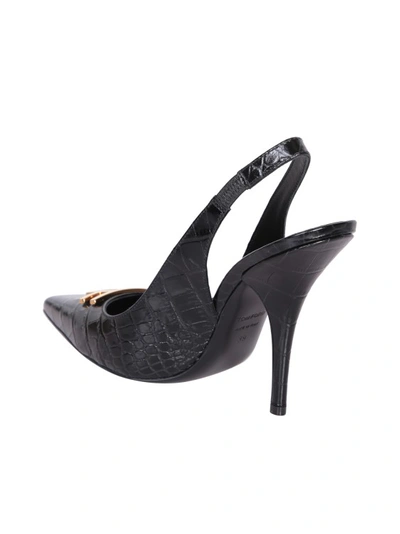 Shop Tom Ford Slingback Heel With Embossed Crocodile Leather Effect And Signature In Black
