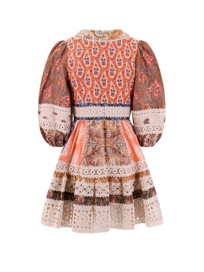 Shop Zimmermann Linen Dress With All-over Paisley Motif In Multicolor
