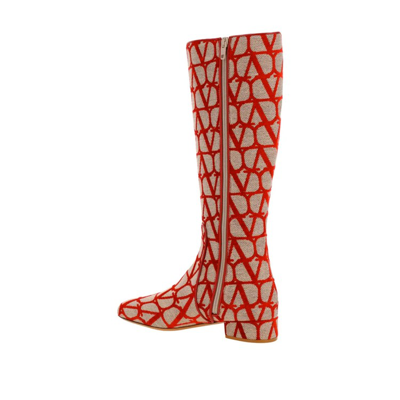 Shop Valentino Canvas Logo Boots In Red