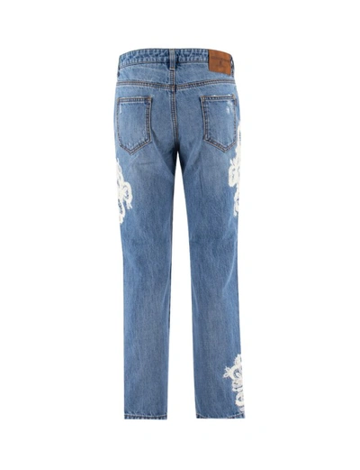 Shop Ermanno Scervino Blue Jeans With Lace Appliques