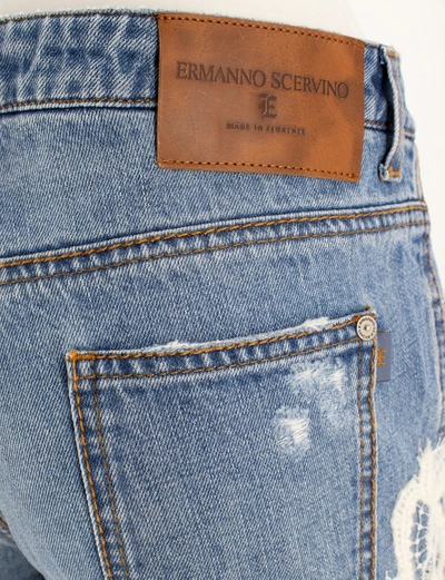 Shop Ermanno Scervino Blue Jeans With Lace Appliques