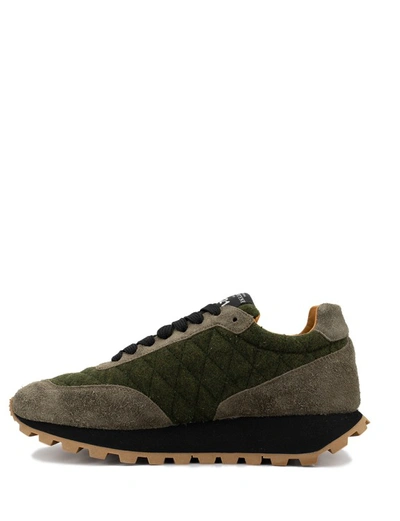 Shop Ballantyne Olive Quilted Wool Cloth With Suede Sneakers In Green