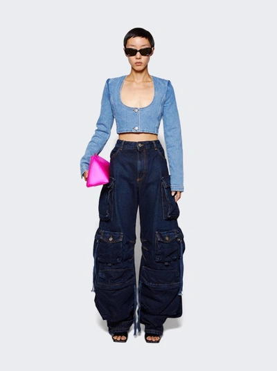 Shop Magda Butrym Ultra Cropped Scoop Denim Jacket In Blue