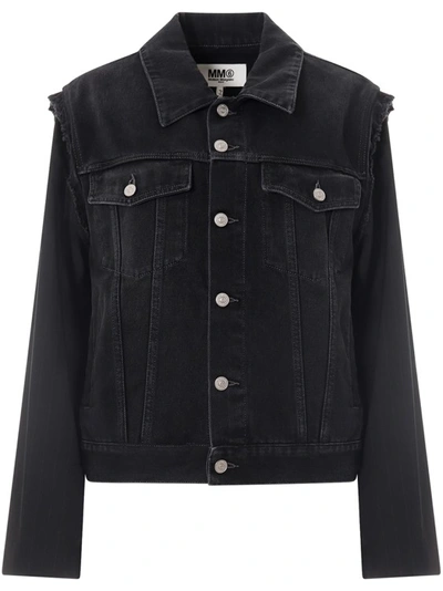Shop Mm6 Maison Margiela Fabric Sleeves Black Denim Jacket