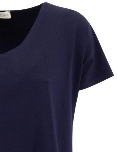 Shop Le Tricot Perugia Navy Viscose Elastane Blend V-neck T-shirt In Blue