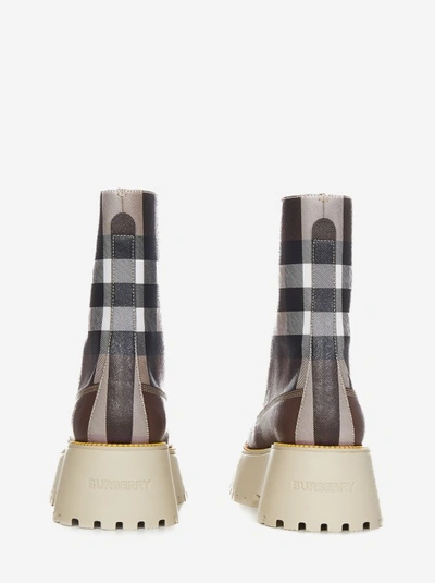 Shop Burberry Checked-pattern Leather Ankle Boots In Brown