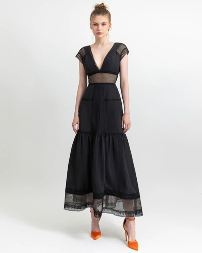 Shop Gemy Maalouf V-neckline Flared Dress - Midi Dresses In Black