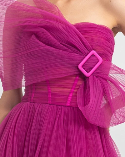 Shop Gemy Maalouf Bow-like Tulle Dress - Long Dresses In Pink